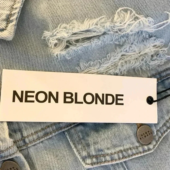 Urban Outfitters Neon Blonde Jean Jacket Light Wash Denim Distressed Blue Small - Picture 14 of 16